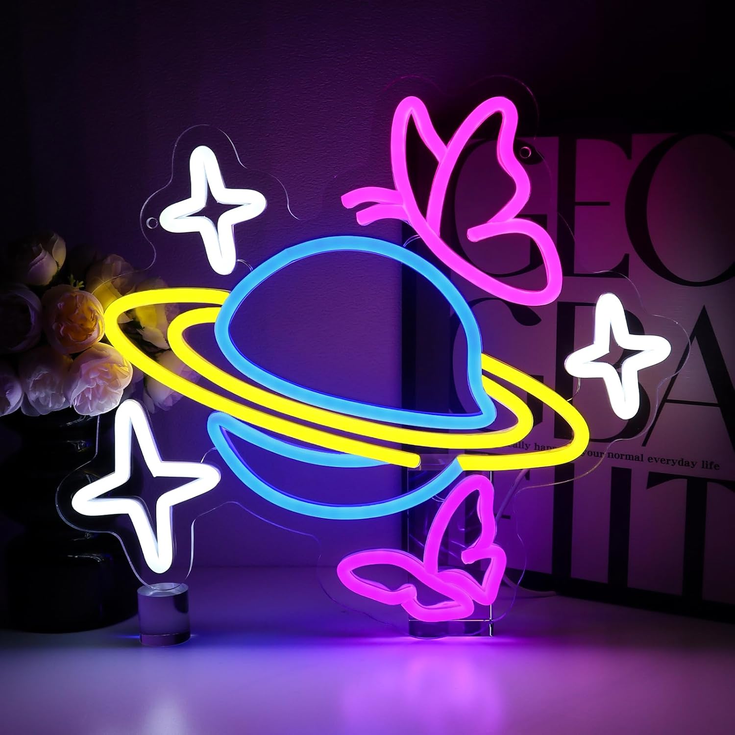 Party Games Shop - Planet Butterfly Star Neon Sign Dimmable