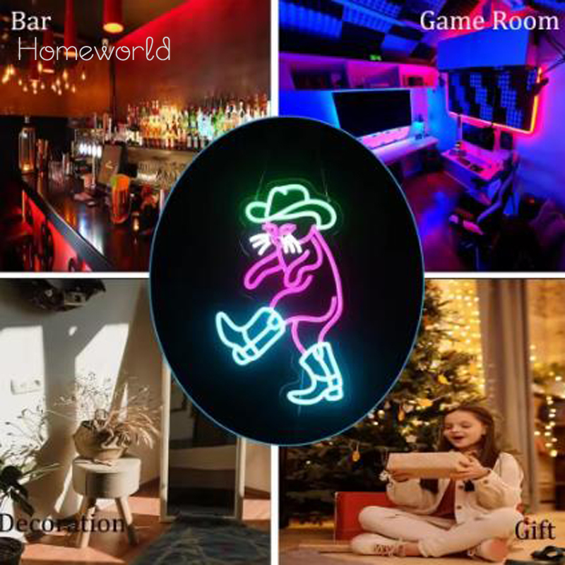 Cowboy Cat Neon Light Sign Dim - Party Games Shop ulasan dan harga