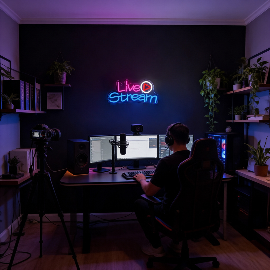 Live Stream Led Neon Sign, Wal - Party Games Stream ulasan dan harga