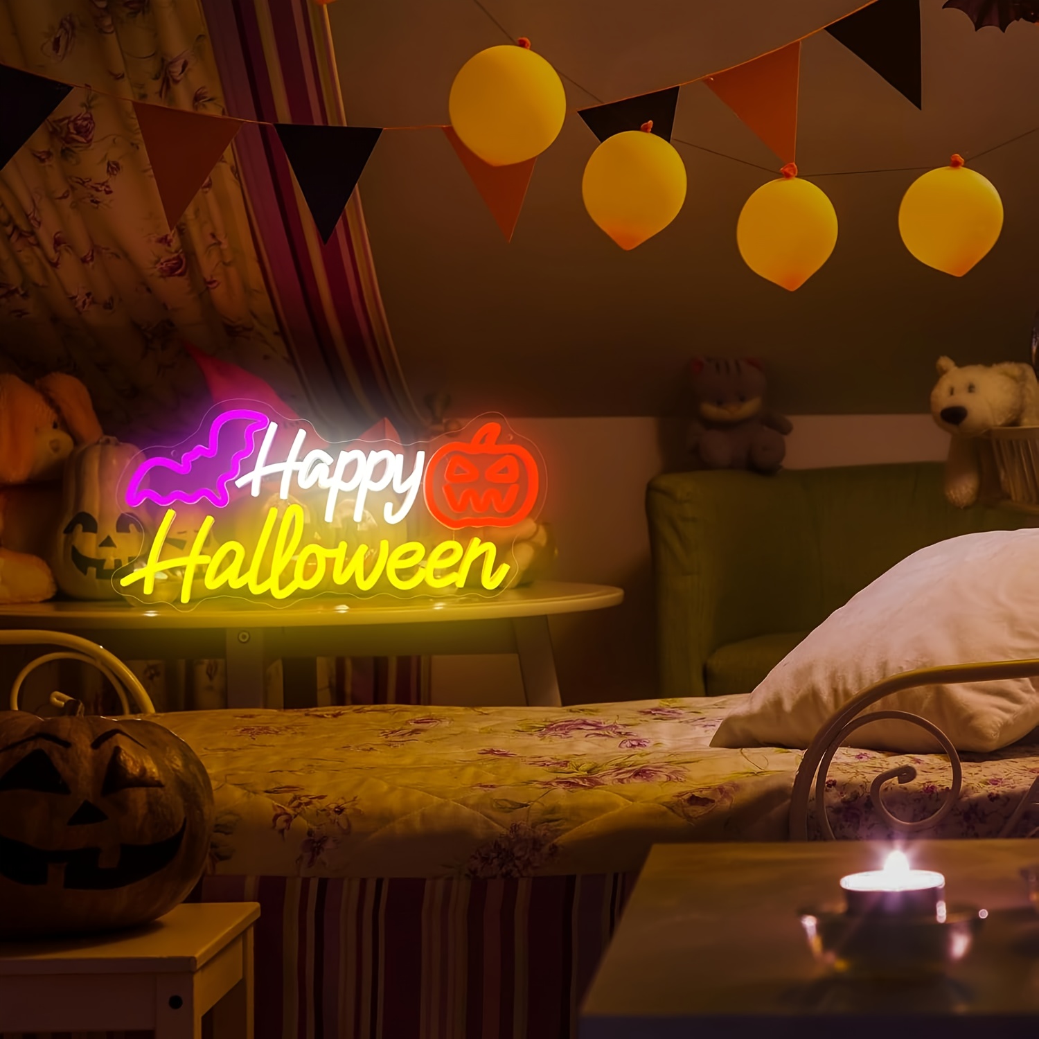 Happy Halloween Neon Sign Dimm - Party Games Shop ulasan dan harga