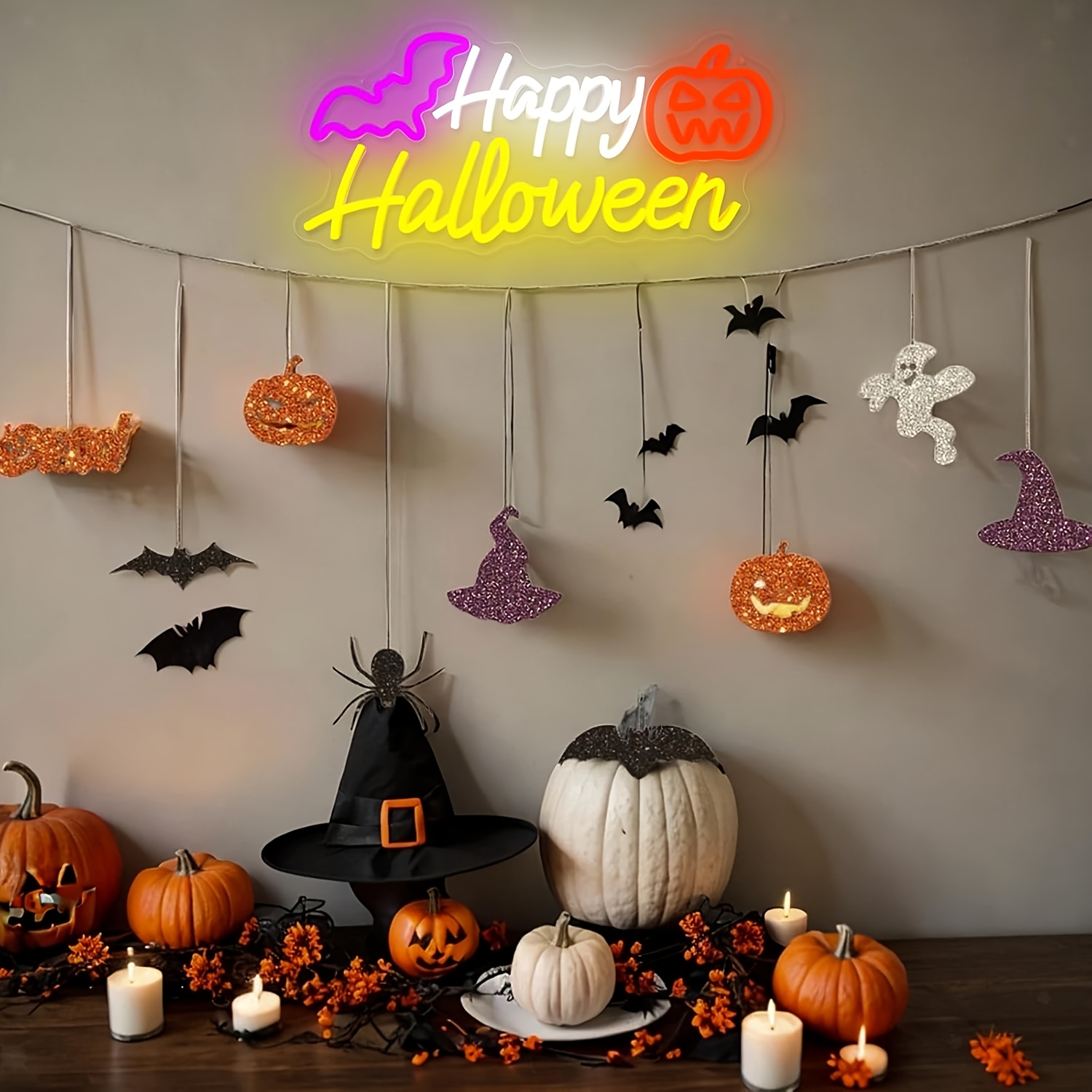Happy Halloween Neon Sign Dimm - Party Games Shop ulasan dan harga